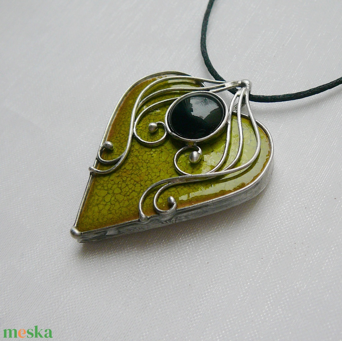 Ónix szív medál - ékszer - nyaklánc - medálos nyaklánc - Meska.hu