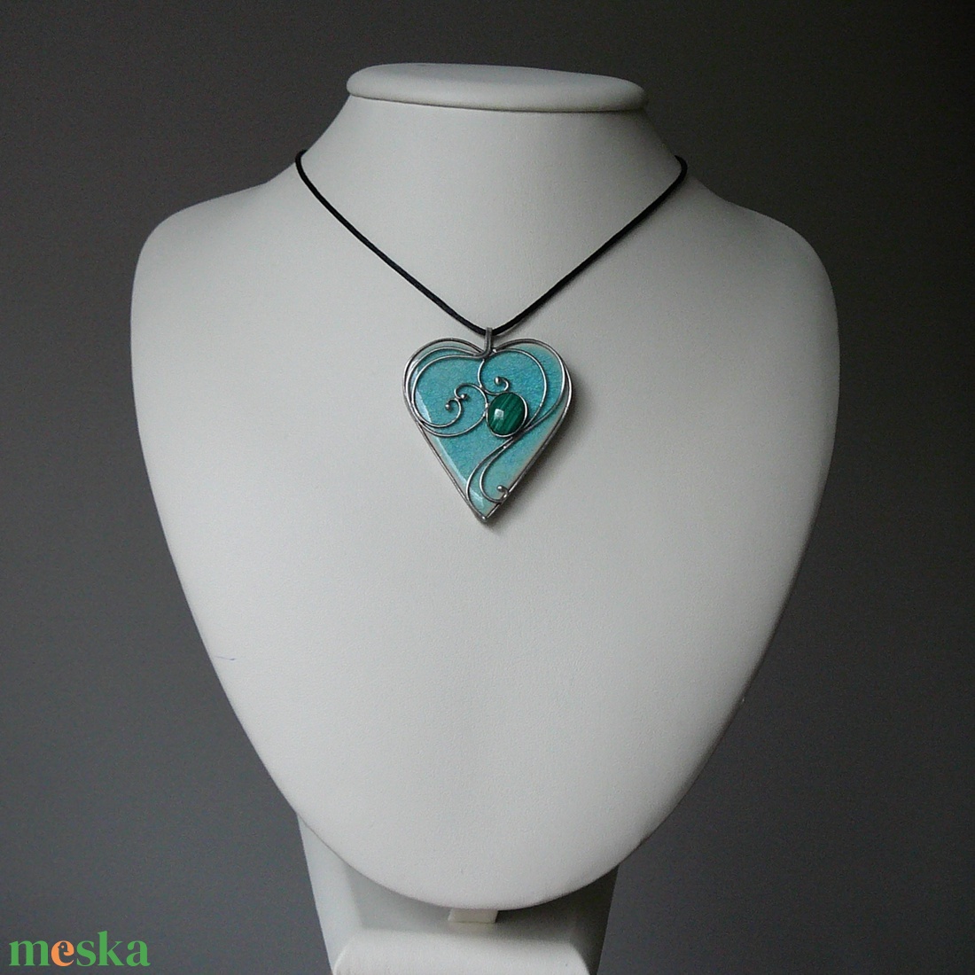 Malachit szív medál - ékszer - nyaklánc - medálos nyaklánc - Meska.hu