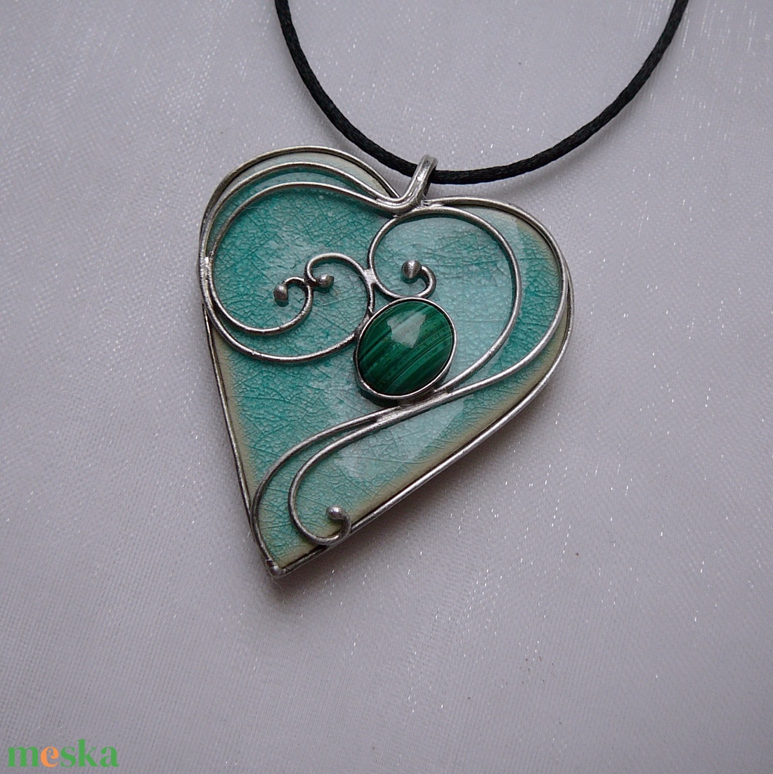Malachit szív medál - ékszer - nyaklánc - medálos nyaklánc - Meska.hu