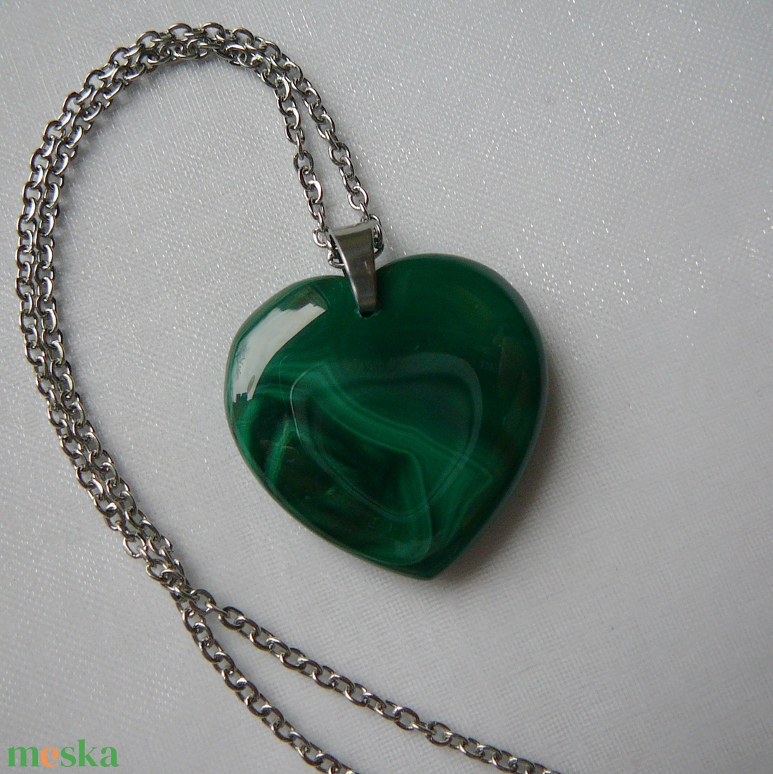 Malachit szív medálos nyaklánc - ékszer - nyaklánc - medálos nyaklánc - Meska.hu