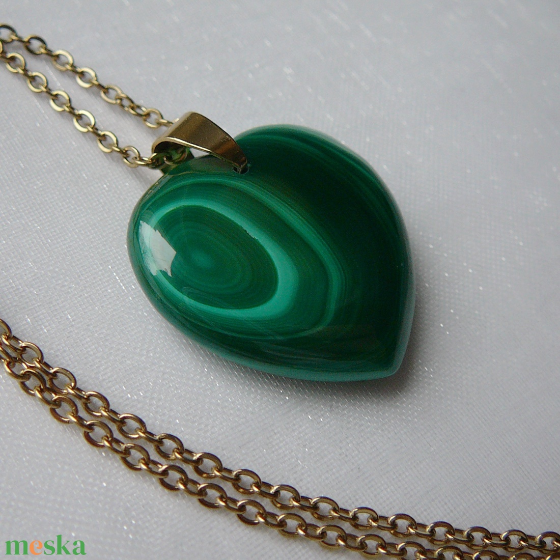 Malachit szív medálos nyaklánc - ékszer - nyaklánc - medálos nyaklánc - Meska.hu