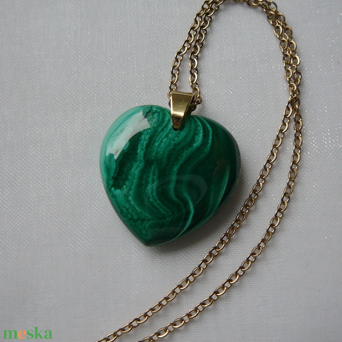 Malachit szív medálos nyaklánc - ékszer - nyaklánc - medálos nyaklánc - Meska.hu