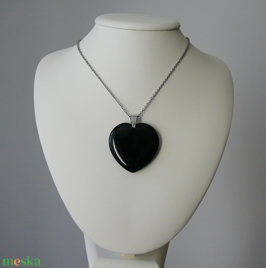 Ónix szív medálos nyaklánc - ékszer - nyaklánc - medálos nyaklánc - Meska.hu