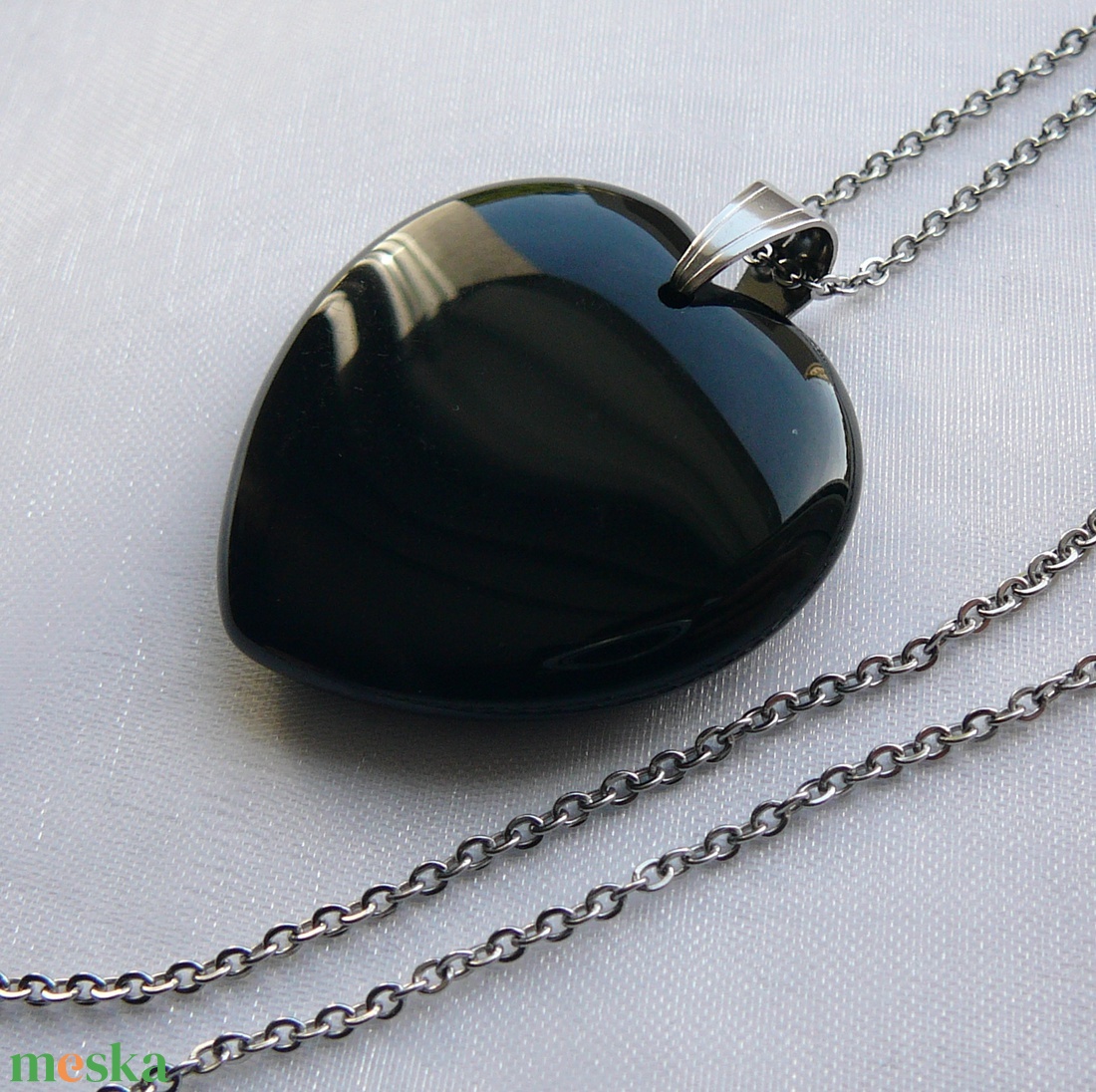 Ónix szív medálos nyaklánc - ékszer - nyaklánc - medálos nyaklánc - Meska.hu