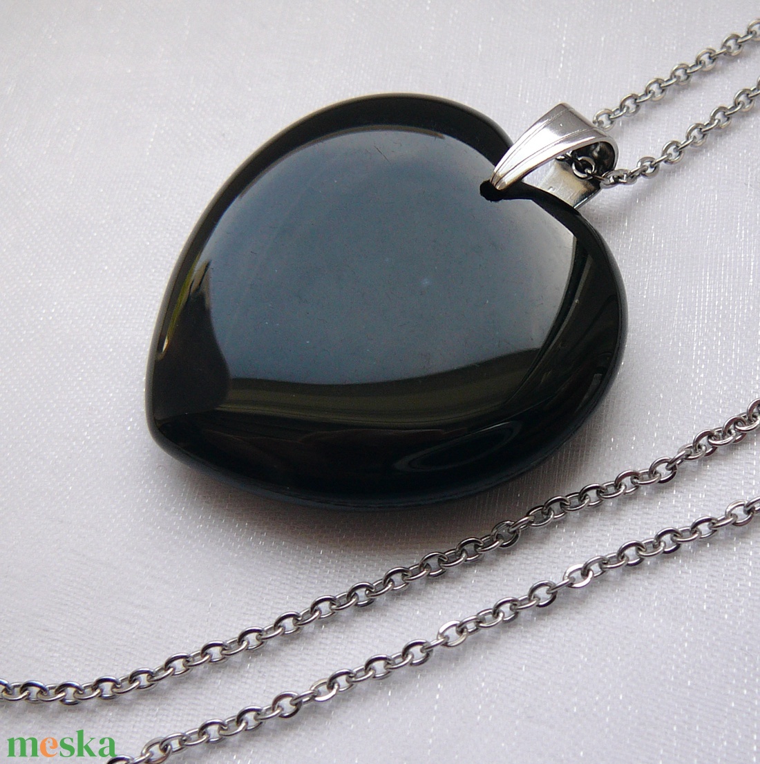 Ónix szív medálos nyaklánc - ékszer - nyaklánc - medálos nyaklánc - Meska.hu