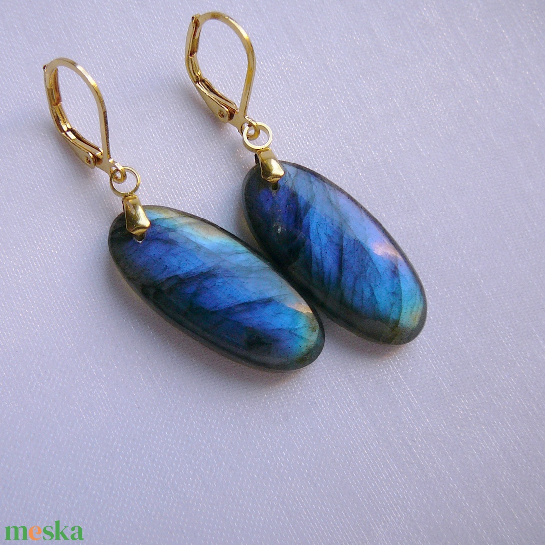 Labradorit fülbevaló - ékszer - fülbevaló - lógó csepp fülbevaló - Meska.hu
