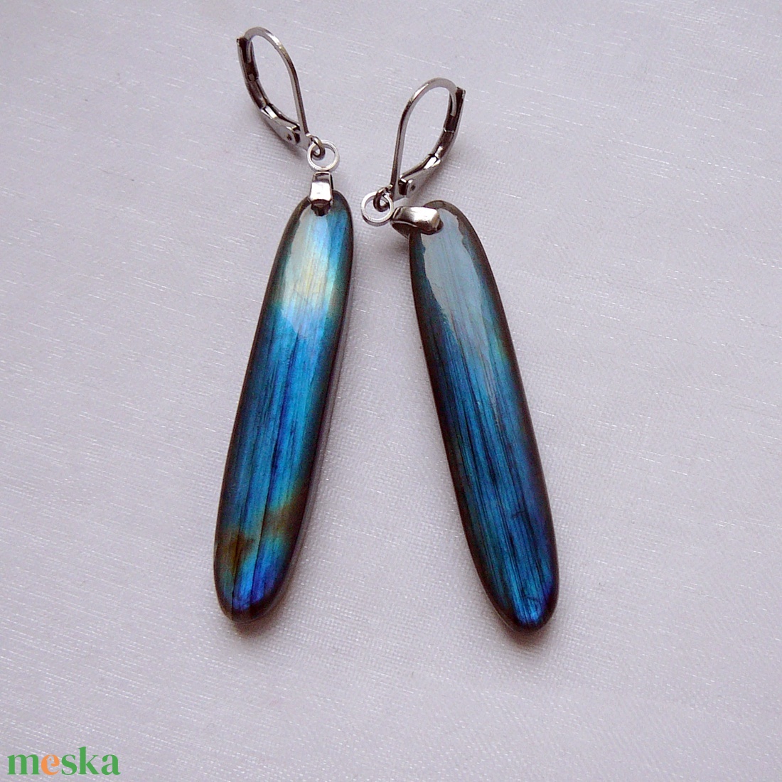 Labradorit fülbevaló - ékszer - fülbevaló - lógó fülbevaló - Meska.hu