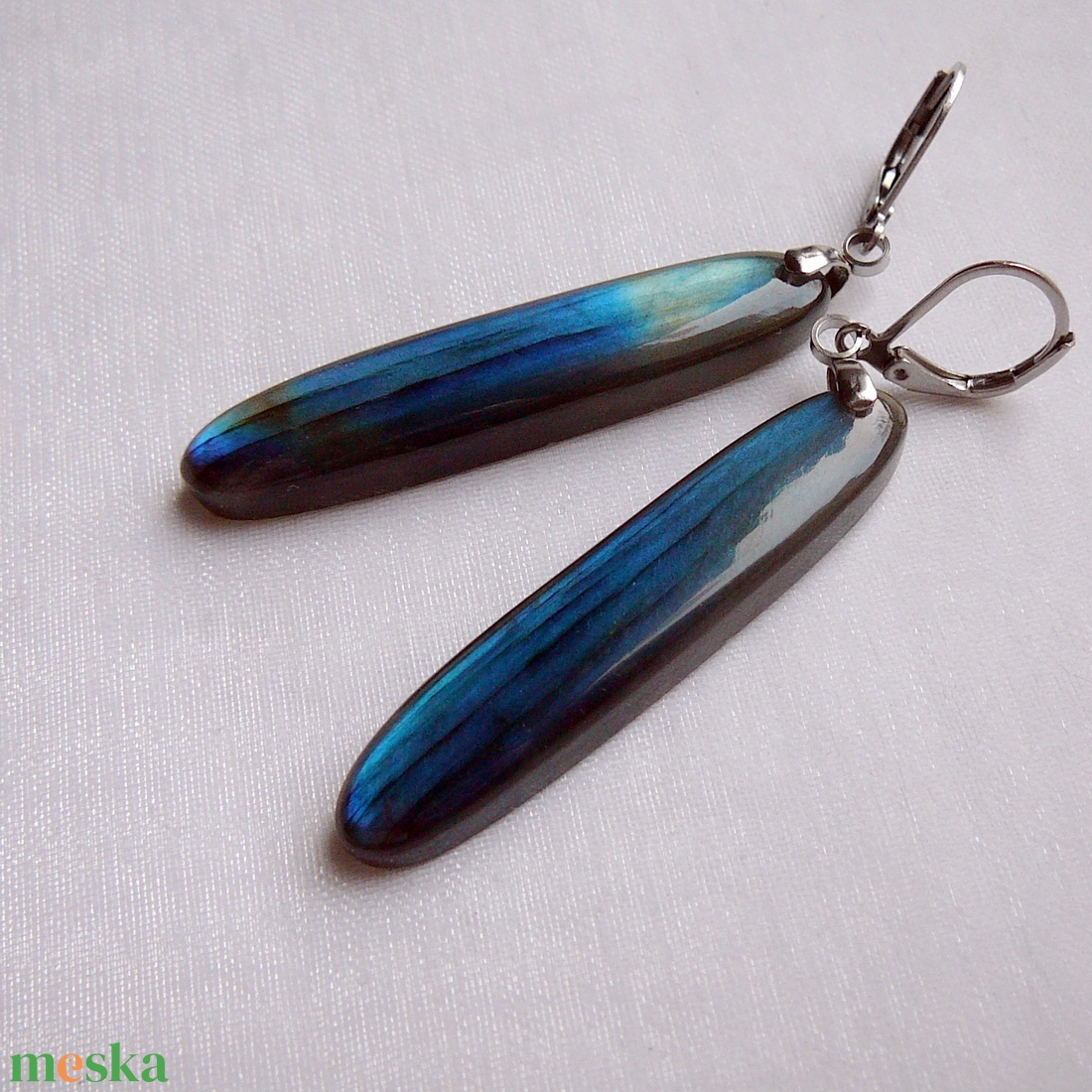 Labradorit fülbevaló - ékszer - fülbevaló - lógó fülbevaló - Meska.hu