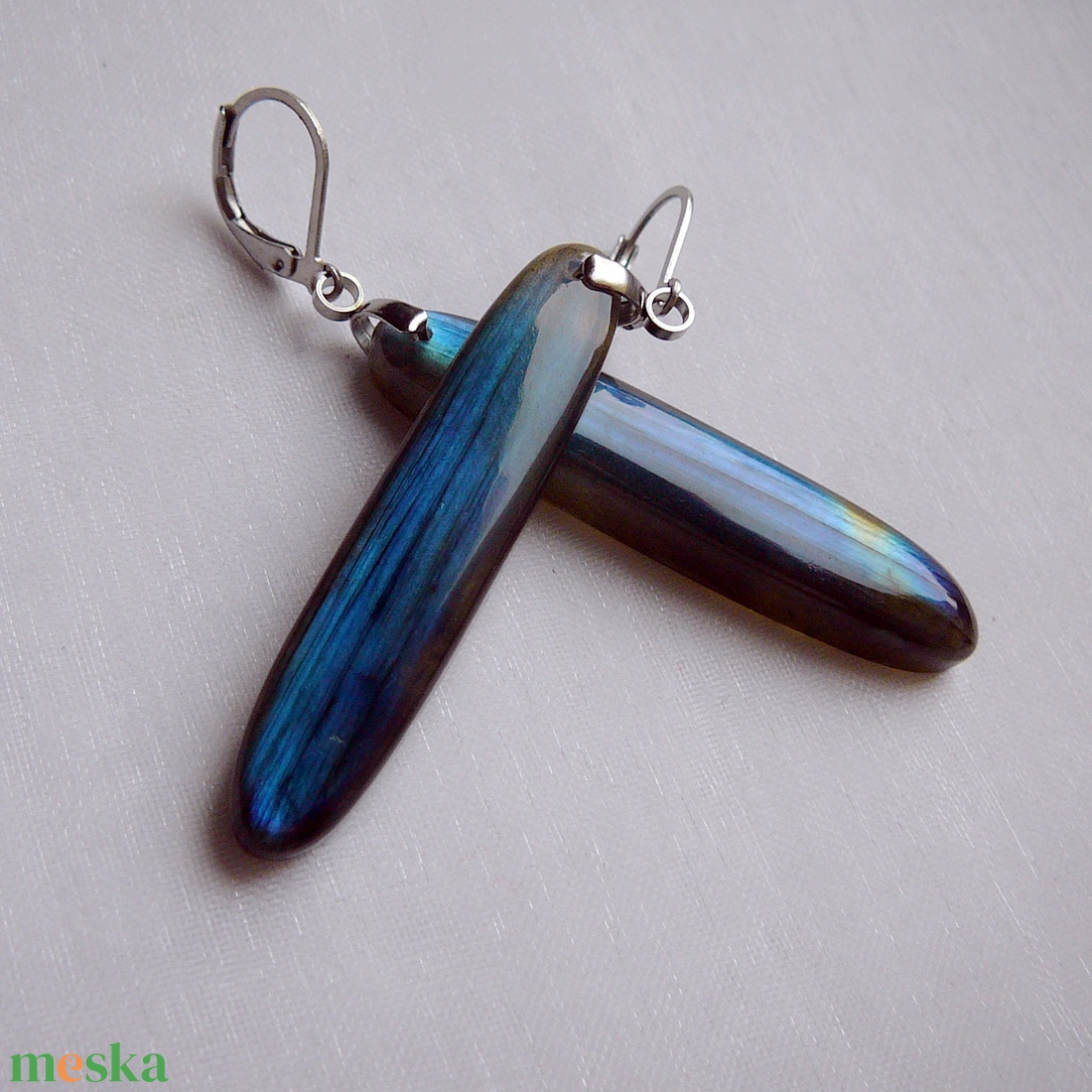 Labradorit fülbevaló - ékszer - fülbevaló - lógó fülbevaló - Meska.hu
