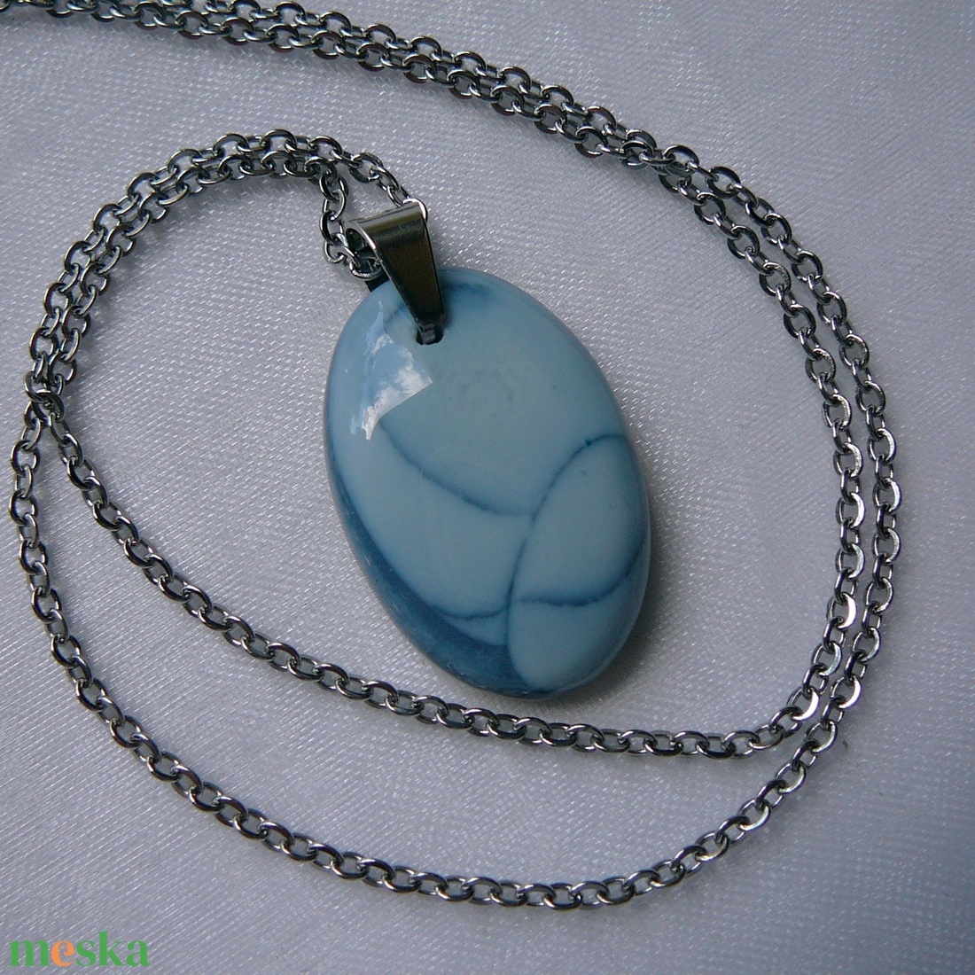 Kék opál medálos nyaklánc - ékszer - nyaklánc - medálos nyaklánc - Meska.hu