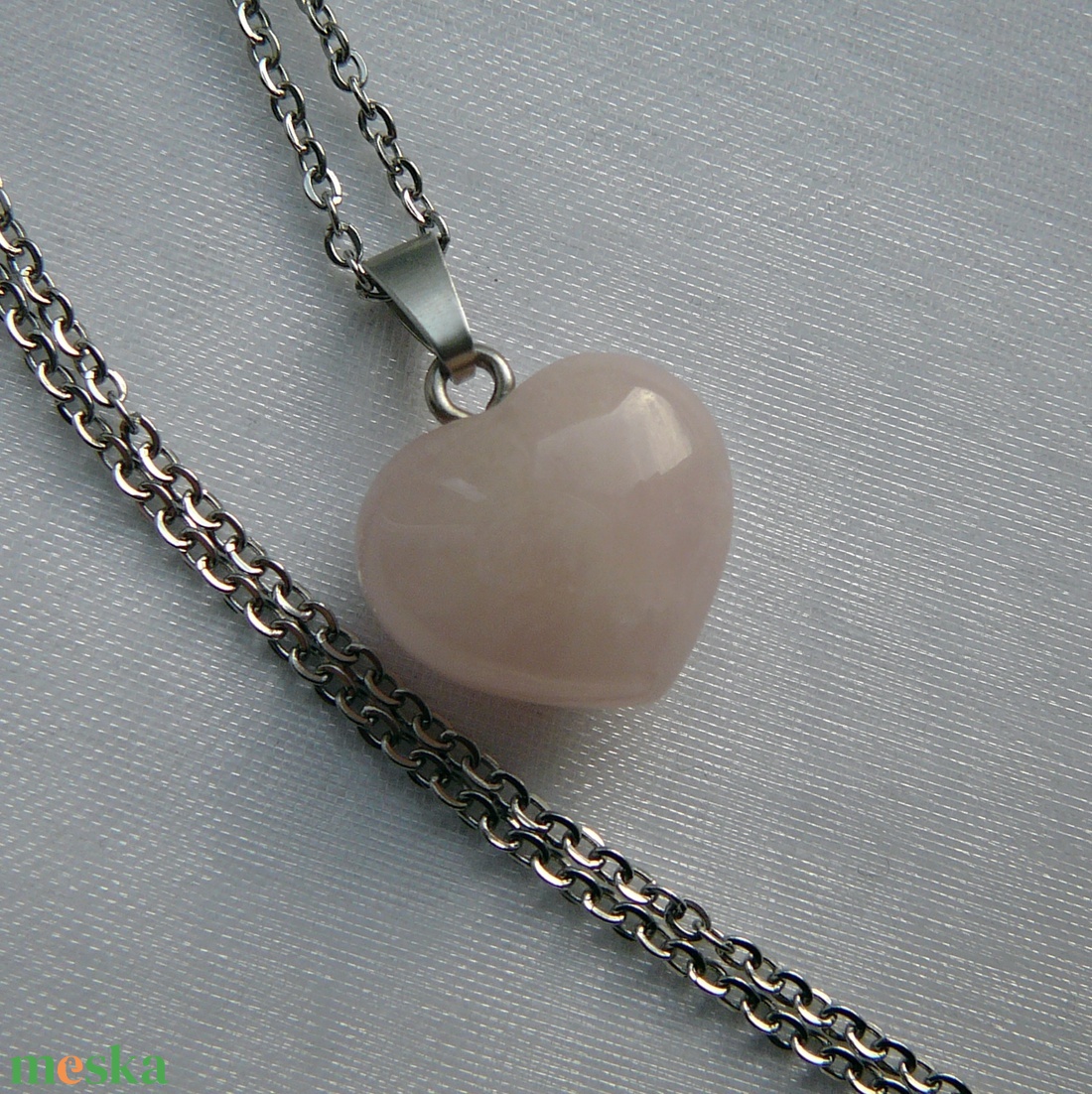 Morganit szív medálos nyaklánc - ékszer - nyaklánc - medál - Meska.hu