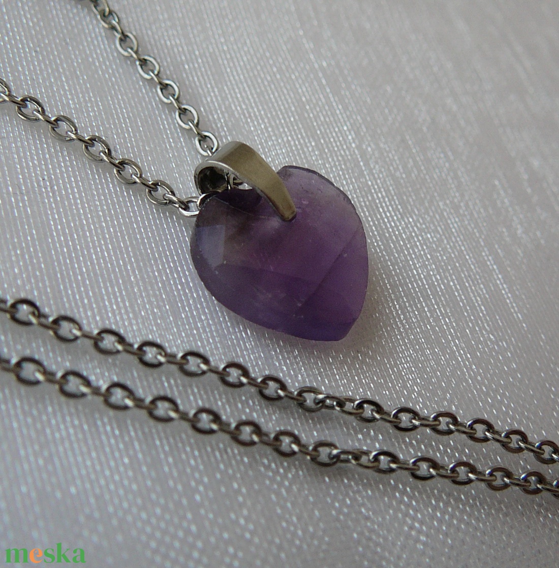 Ametiszt szív medálos nyaklánc - ékszer - nyaklánc - medálos nyaklánc - Meska.hu