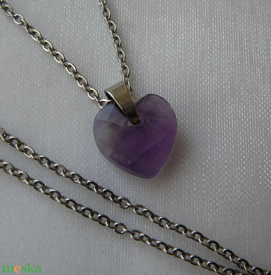 Ametiszt szív medálos nyaklánc - ékszer - nyaklánc - medálos nyaklánc - Meska.hu