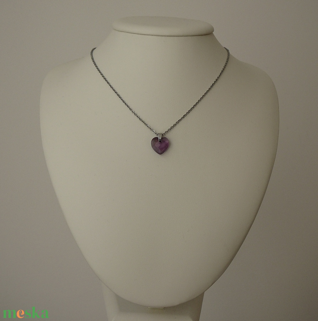 Ametiszt szív medálos nyaklánc - ékszer - nyaklánc - medálos nyaklánc - Meska.hu