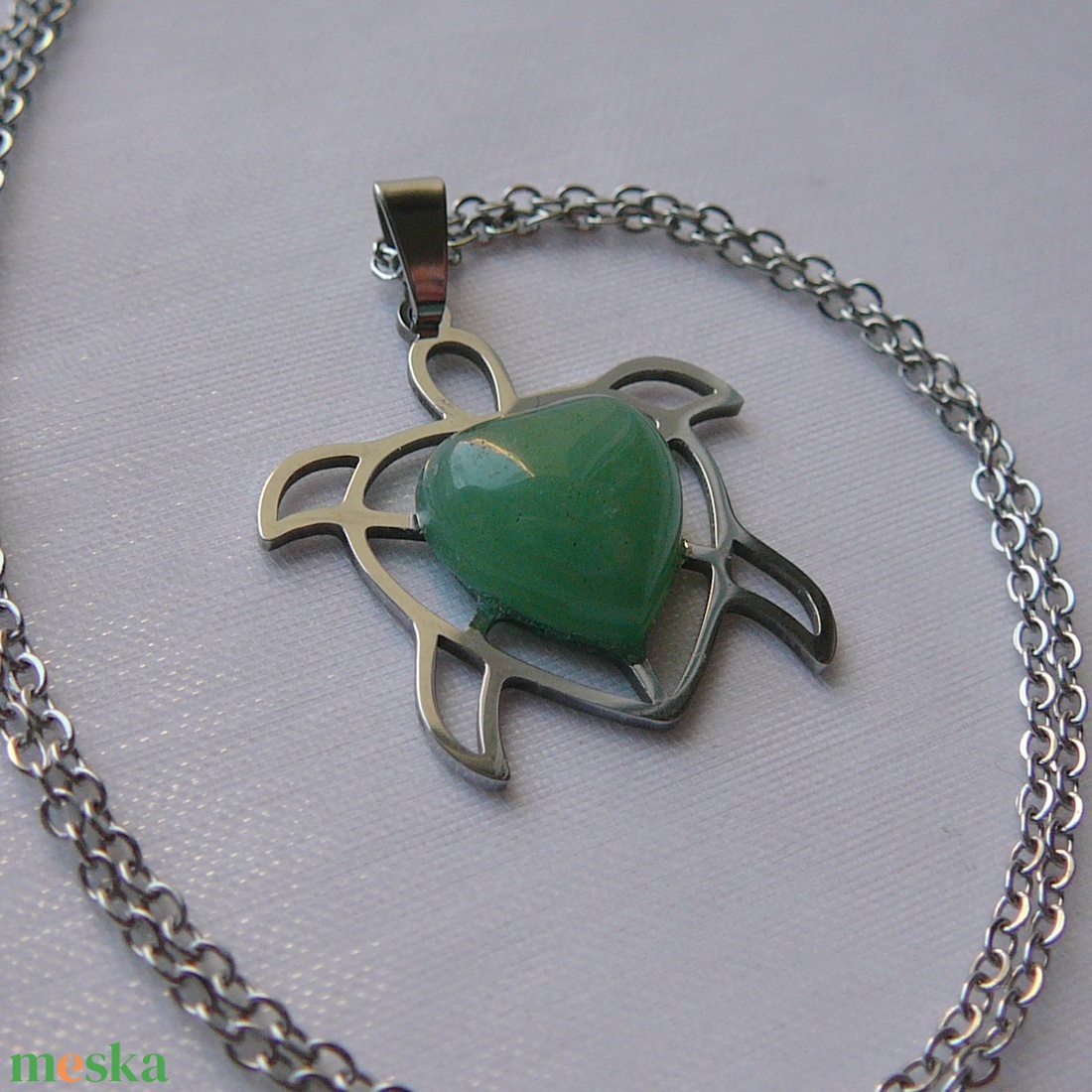 Aventurin teknős medálos nyaklánc - ékszer - nyaklánc - medálos nyaklánc - Meska.hu