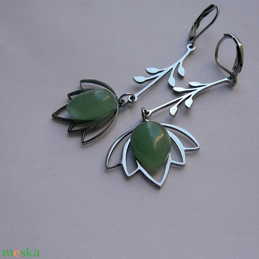 Aventurin virág fülbevaló - ékszer - fülbevaló - lógó csepp fülbevaló - Meska.hu