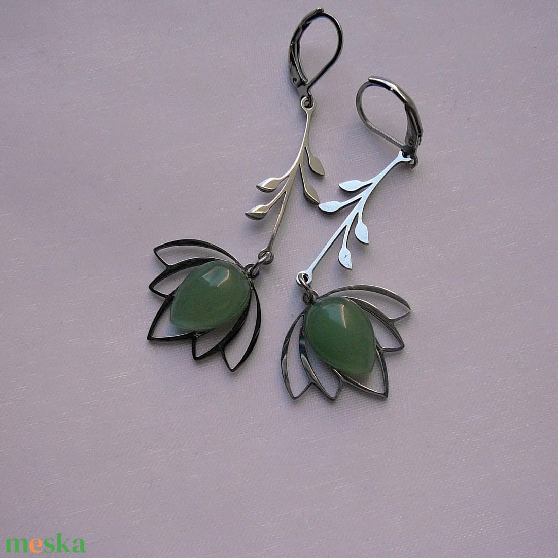 Aventurin virág fülbevaló - ékszer - fülbevaló - lógó csepp fülbevaló - Meska.hu