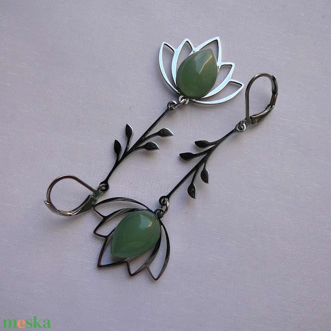 Aventurin virág fülbevaló - ékszer - fülbevaló - lógó csepp fülbevaló - Meska.hu