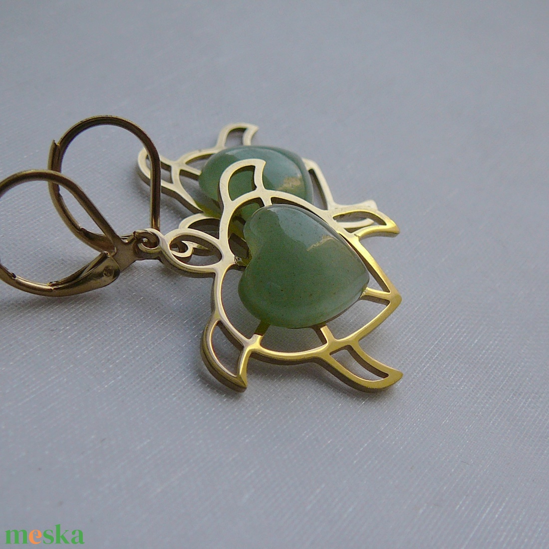 Aventurin teknős fülbevaló - ékszer - fülbevaló - lógó fülbevaló - Meska.hu