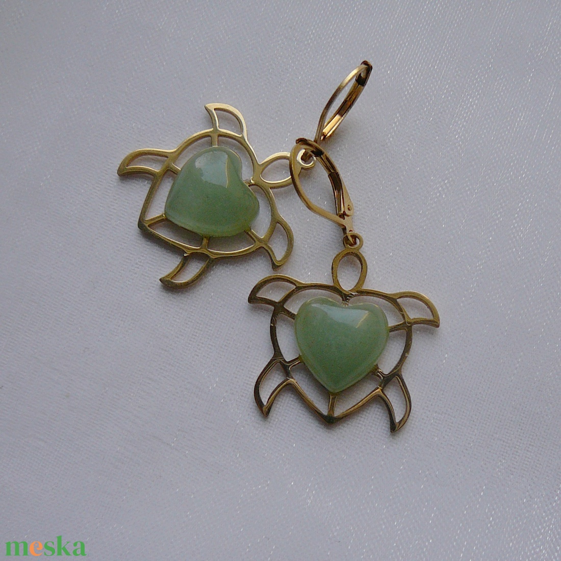 Aventurin teknős fülbevaló - ékszer - fülbevaló - lógó fülbevaló - Meska.hu