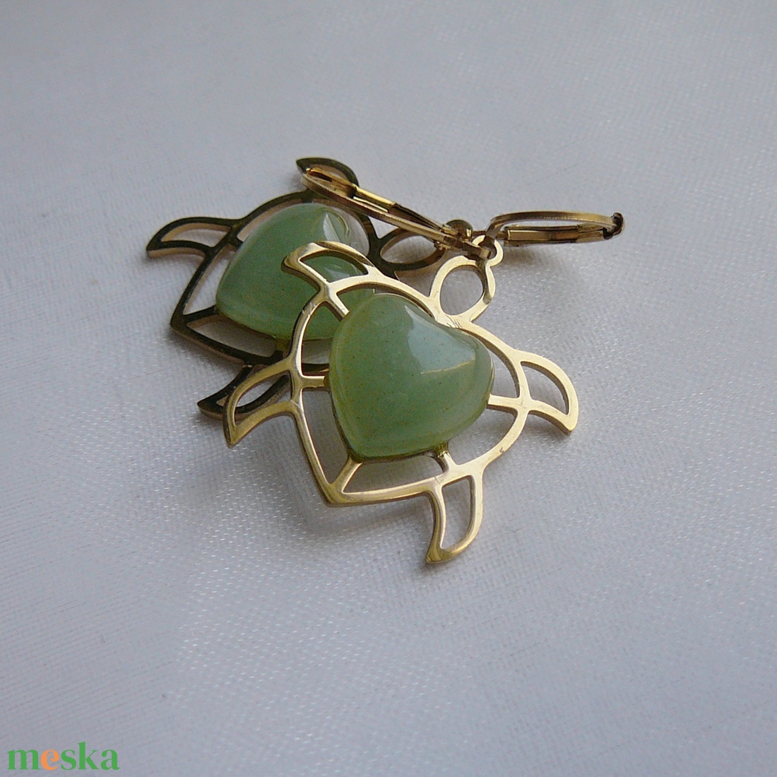 Aventurin teknős fülbevaló - ékszer - fülbevaló - lógó fülbevaló - Meska.hu