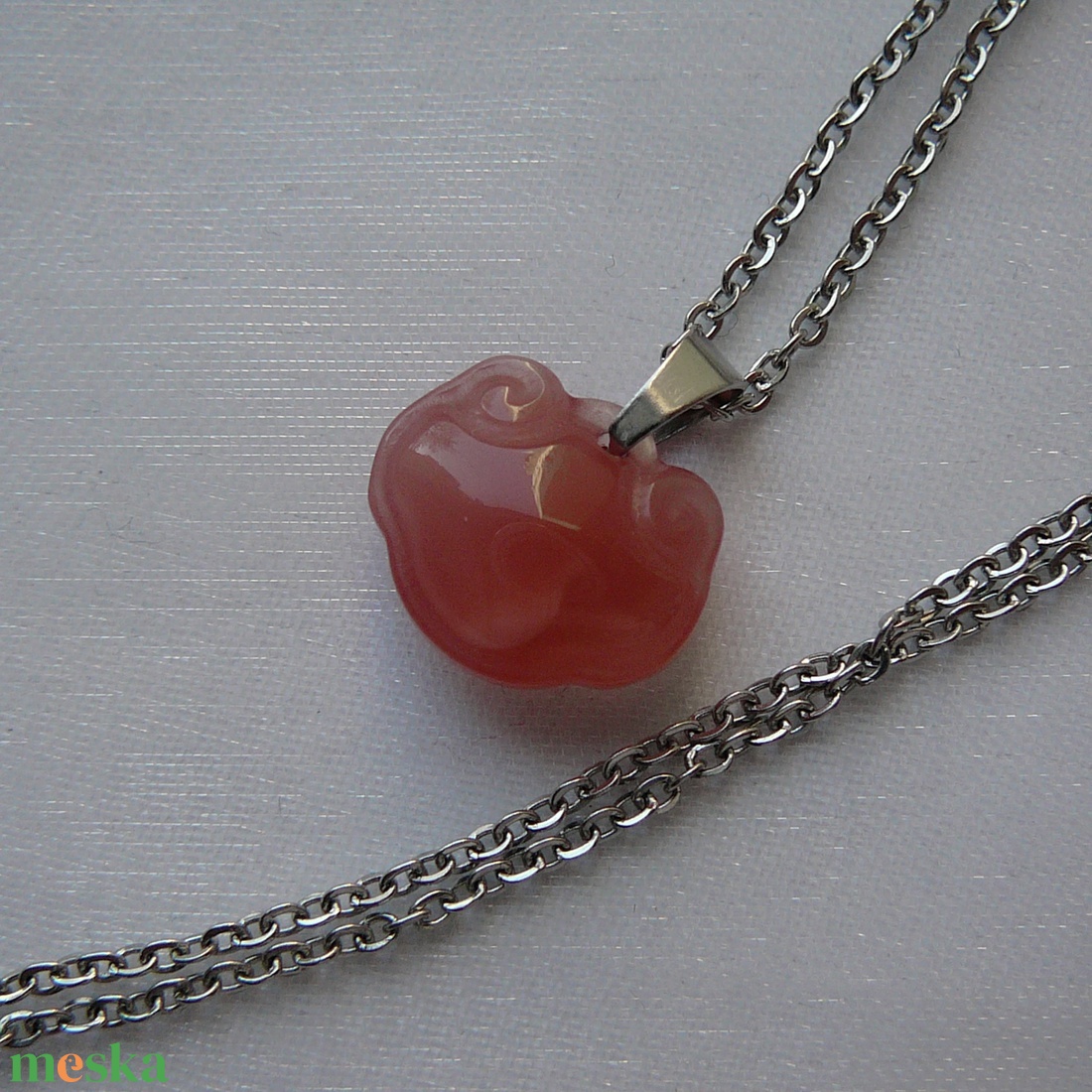 Karneol cica medálos nyaklánc - ékszer - nyaklánc - medálos nyaklánc - Meska.hu