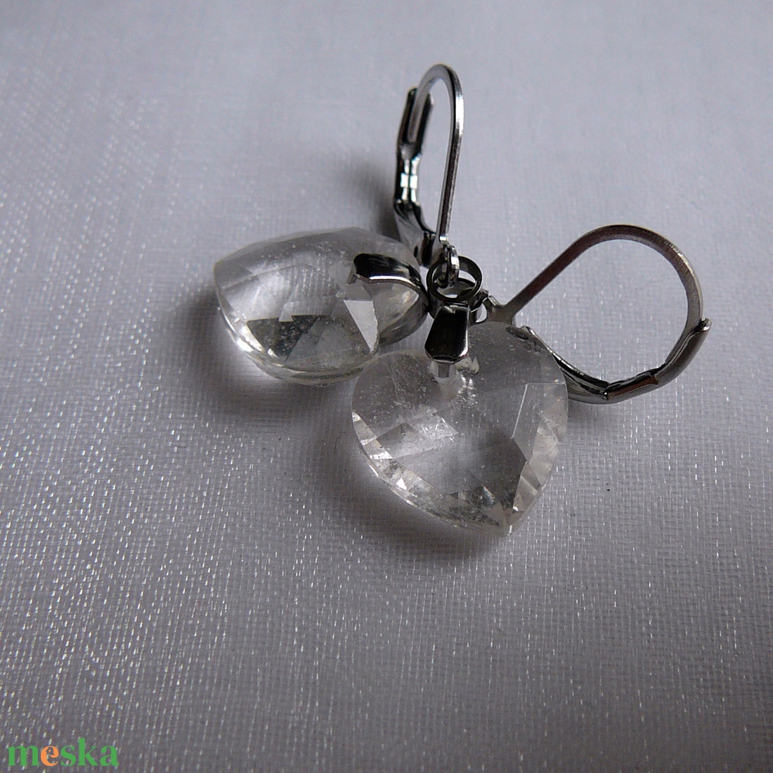 Hegyikristály szív fülbevaló - ékszer - fülbevaló - lógó fülbevaló - Meska.hu