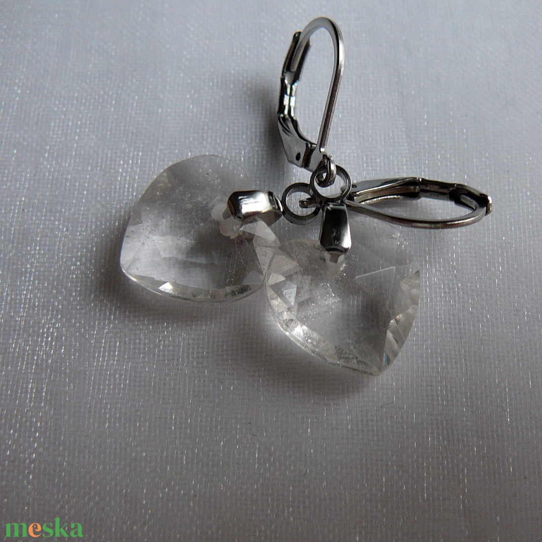 Hegyikristály szív fülbevaló - ékszer - fülbevaló - lógó fülbevaló - Meska.hu