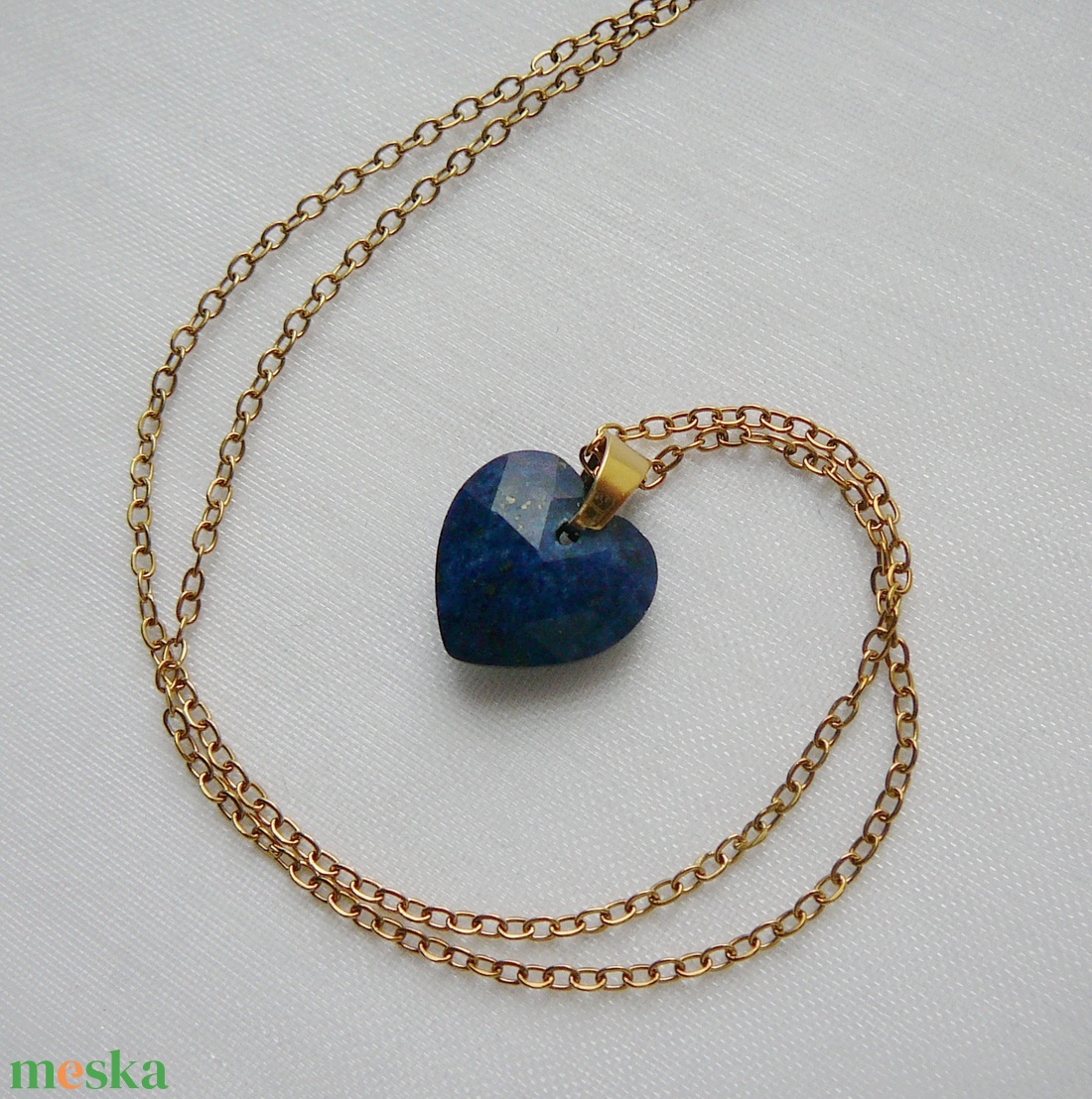 Lápisz lazuli szív medálos nyaklánc - ékszer - nyaklánc - medálos nyaklánc - Meska.hu