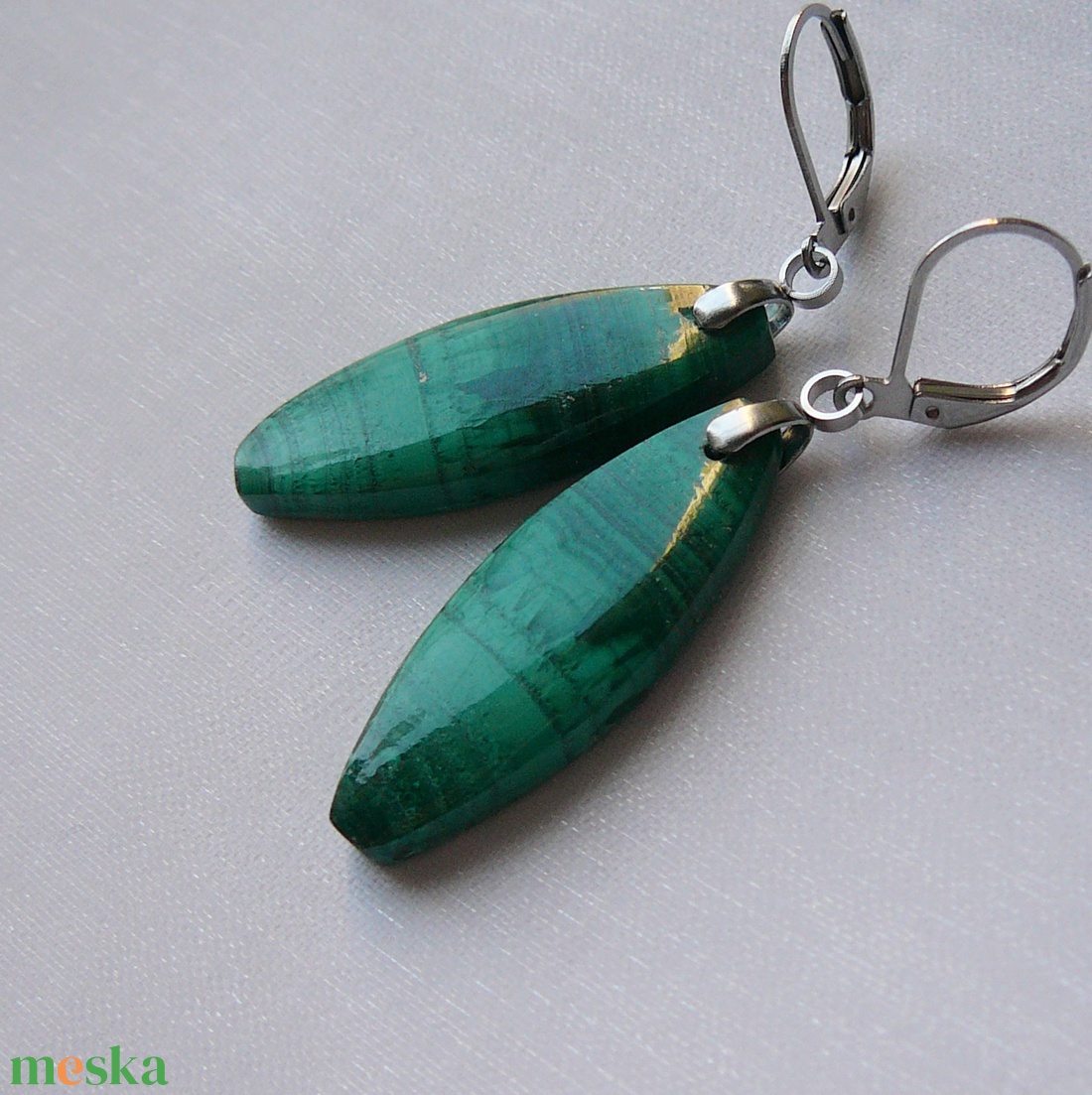 Malachit fülbevaló - ékszer - fülbevaló - lógó fülbevaló - Meska.hu