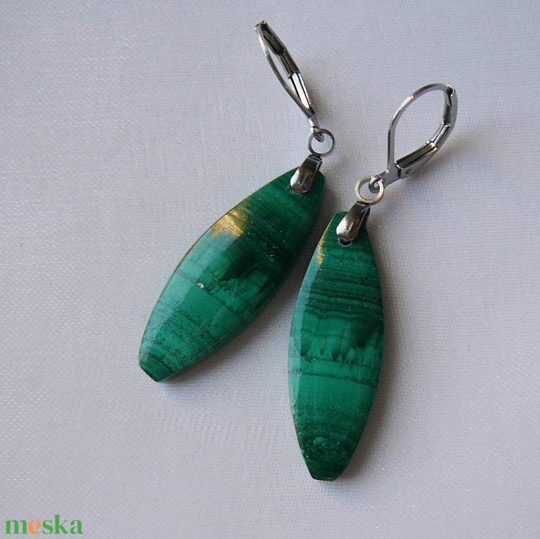 Malachit fülbevaló - ékszer - fülbevaló - lógó fülbevaló - Meska.hu