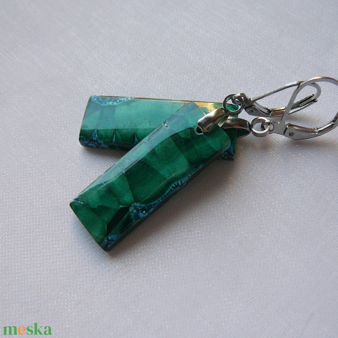 Azúr-malachit fülbevaló - ékszer - fülbevaló - lógó fülbevaló - Meska.hu