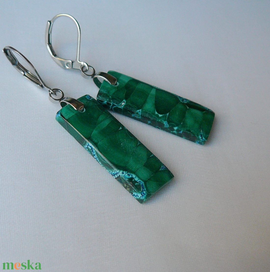 Azúr-malachit fülbevaló - ékszer - fülbevaló - lógó fülbevaló - Meska.hu