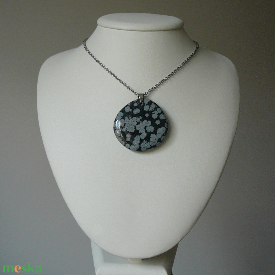 Hópehely obszidián medálos nyaklánc - ékszer - nyaklánc - medálos nyaklánc - Meska.hu