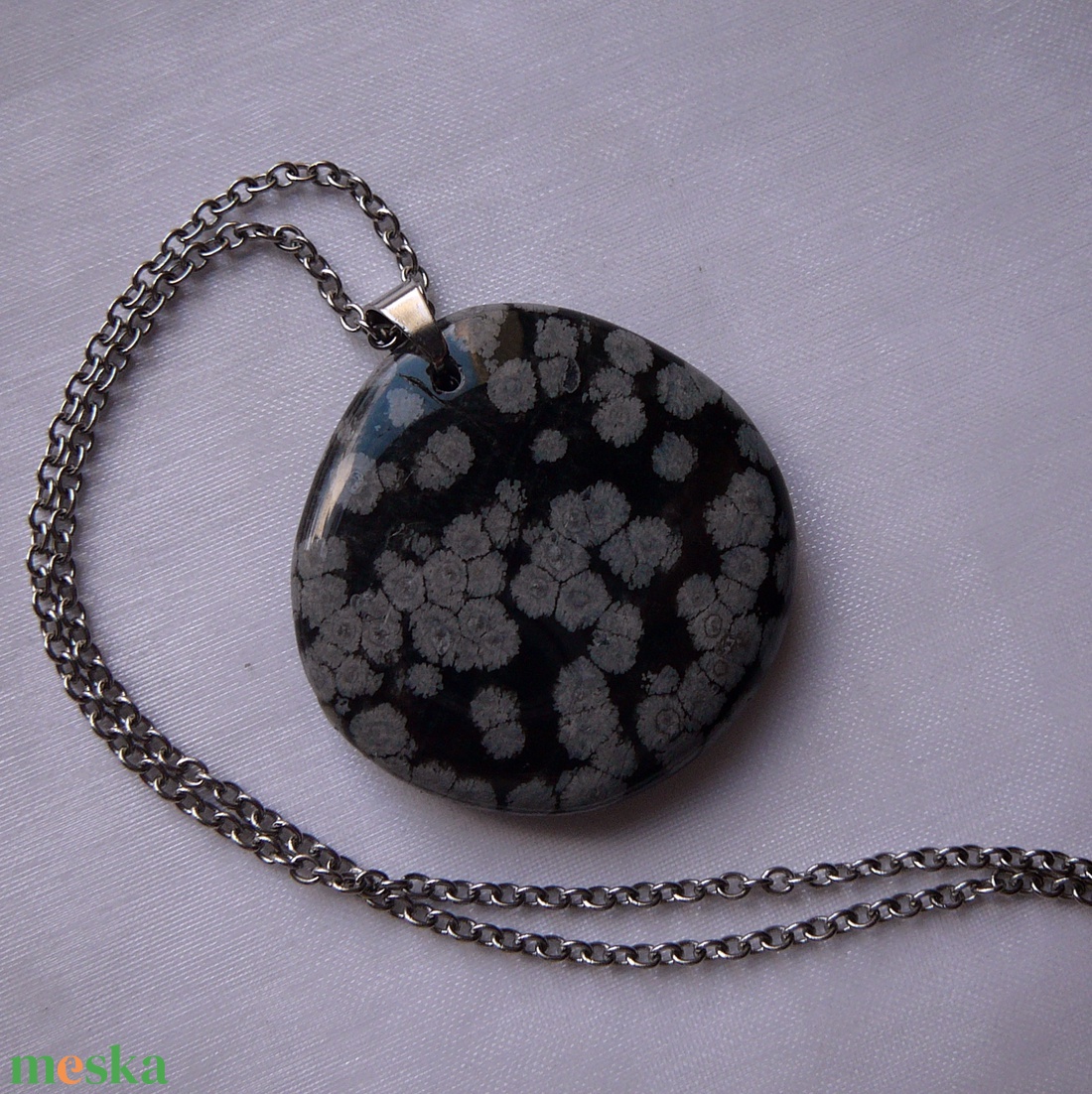 Hópehely obszidián medálos nyaklánc - ékszer - nyaklánc - medálos nyaklánc - Meska.hu
