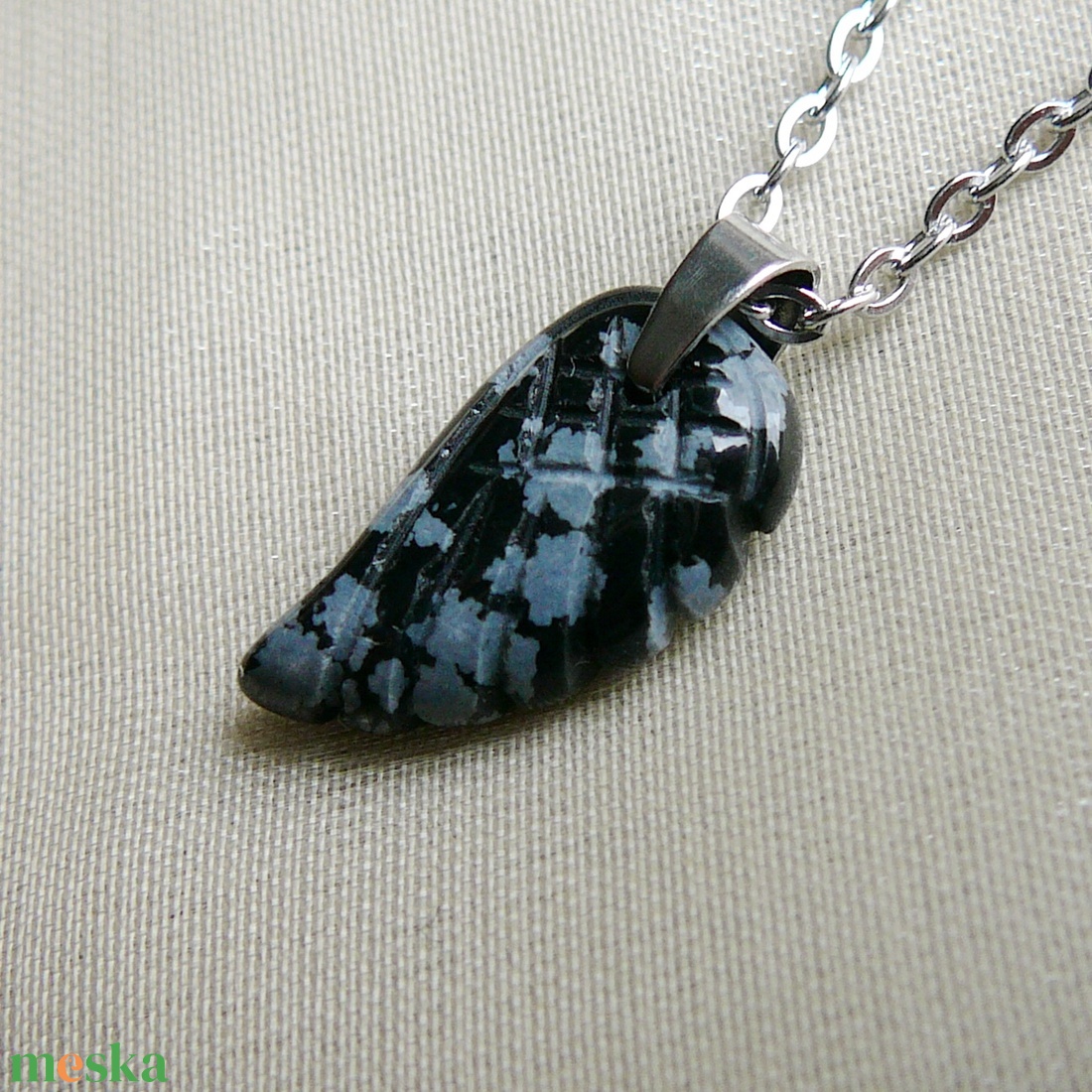 Hópehely obszidián szárny medálos nyaklánc - ékszer - nyaklánc - medálos nyaklánc - Meska.hu