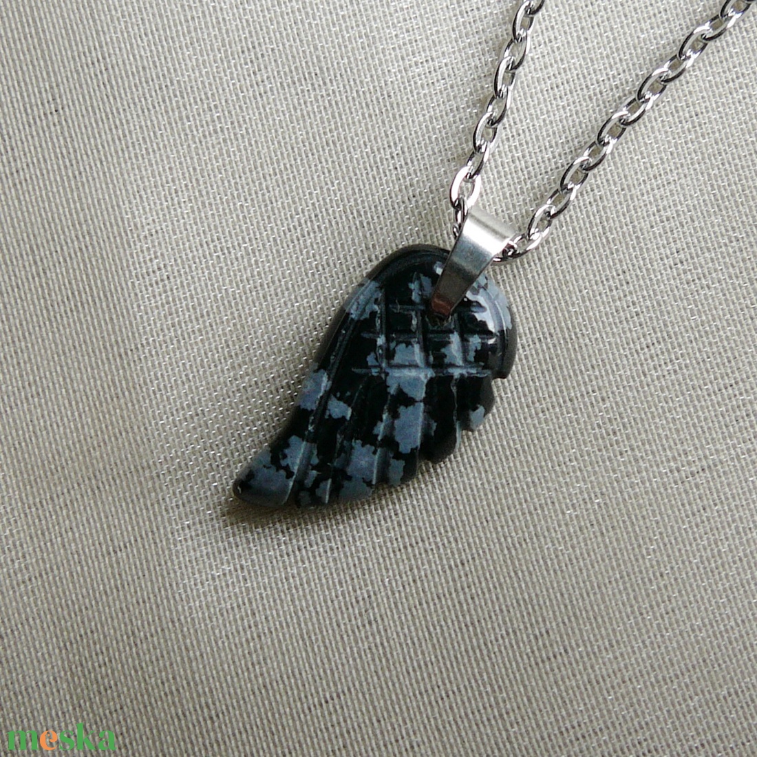 Hópehely obszidián szárny medálos nyaklánc - ékszer - nyaklánc - medálos nyaklánc - Meska.hu
