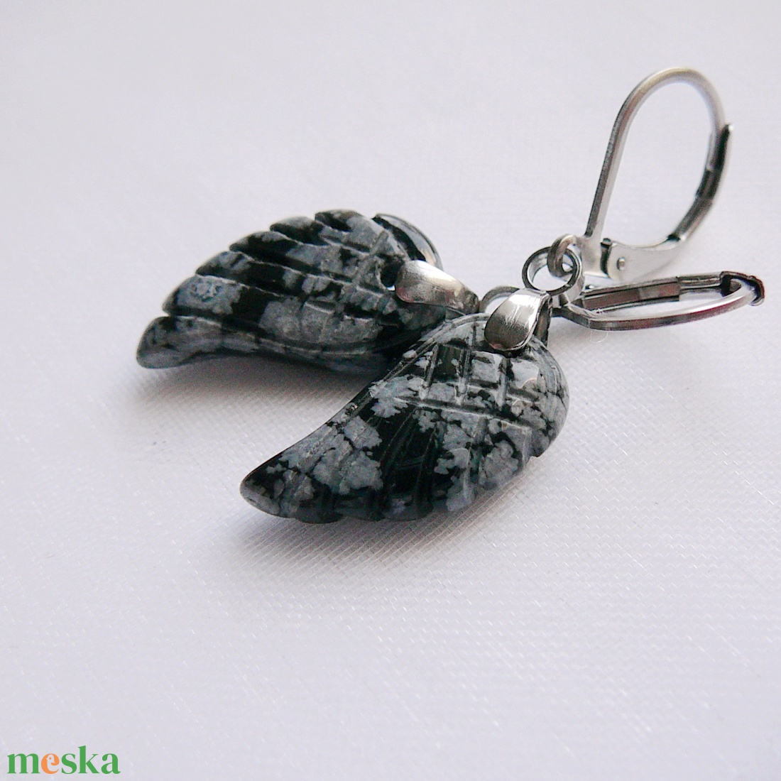 Hópehely obszidián szárny fülbevaló - ékszer - fülbevaló - lógó fülbevaló - Meska.hu