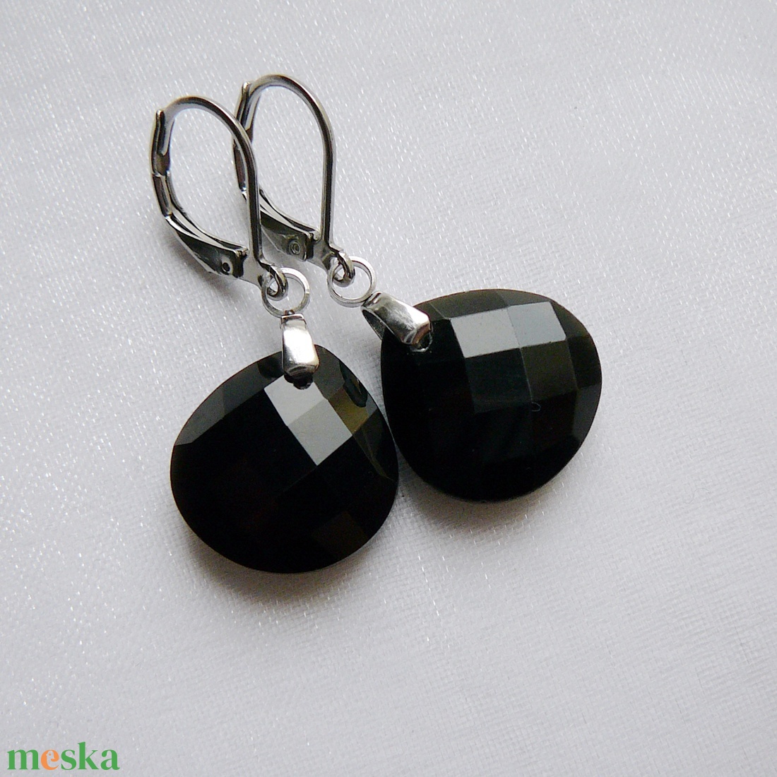 Ónix fülbevaló - ékszer - fülbevaló - lógó csepp fülbevaló - Meska.hu
