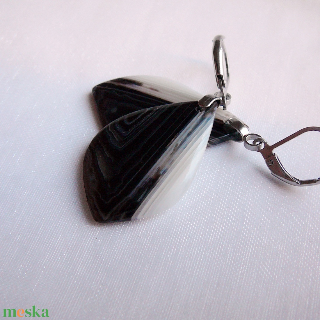 Ónix fülbevaló - ékszer - fülbevaló - lógó csepp fülbevaló - Meska.hu