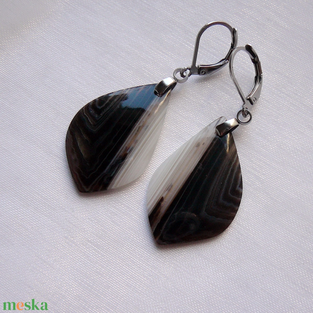 Ónix fülbevaló - ékszer - fülbevaló - lógó csepp fülbevaló - Meska.hu