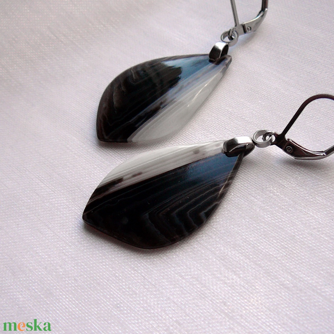 Ónix fülbevaló - ékszer - fülbevaló - lógó csepp fülbevaló - Meska.hu