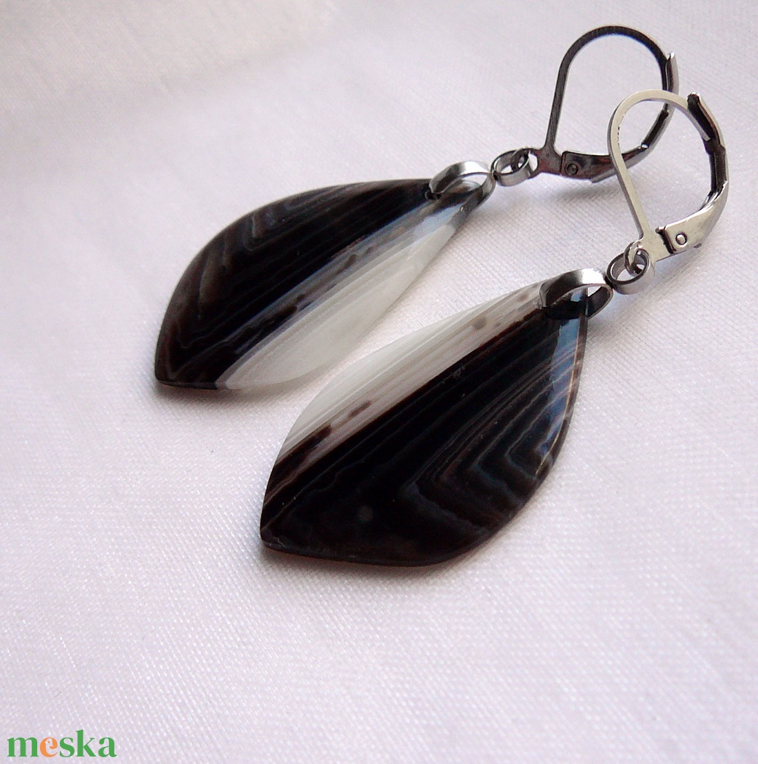 Ónix fülbevaló - ékszer - fülbevaló - lógó csepp fülbevaló - Meska.hu