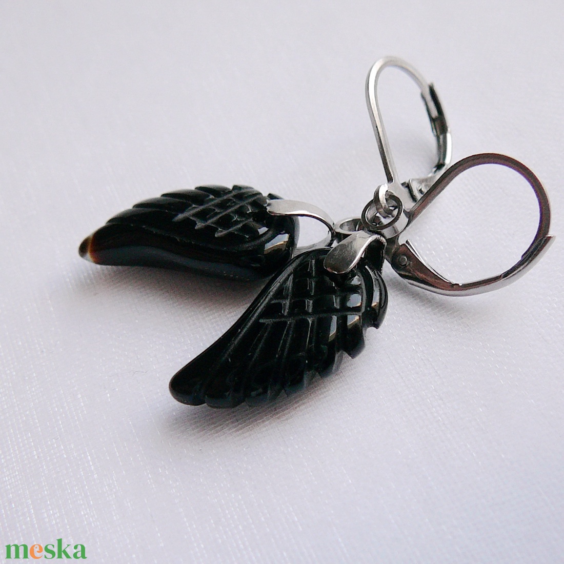 Ónix szárny fülbevaló - ékszer - fülbevaló - lógó fülbevaló - Meska.hu