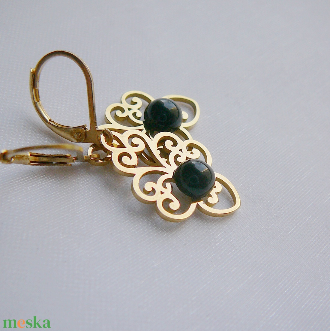 Filigrán ónix fülbevaló - ékszer - fülbevaló - lógó csepp fülbevaló - Meska.hu