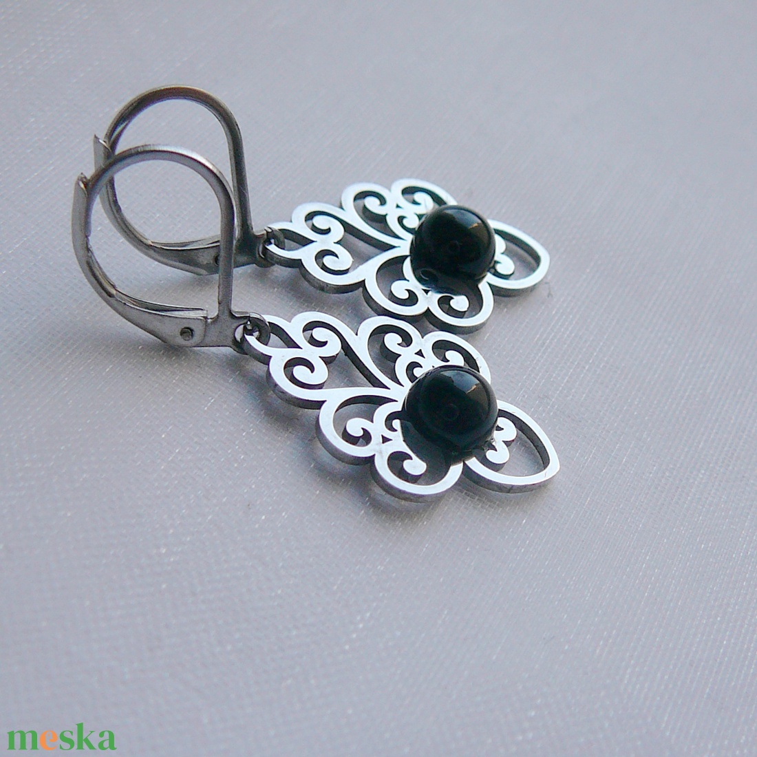 Filigrán ónix fülbevaló - ékszer - fülbevaló - lógó csepp fülbevaló - Meska.hu