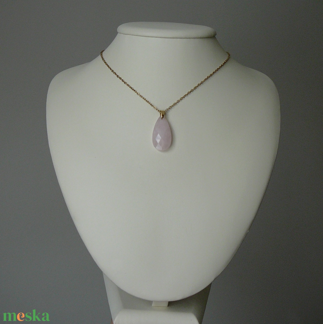 Rózsakvarc csepp medálos nyaklánc - ékszer - nyaklánc - medálos nyaklánc - Meska.hu