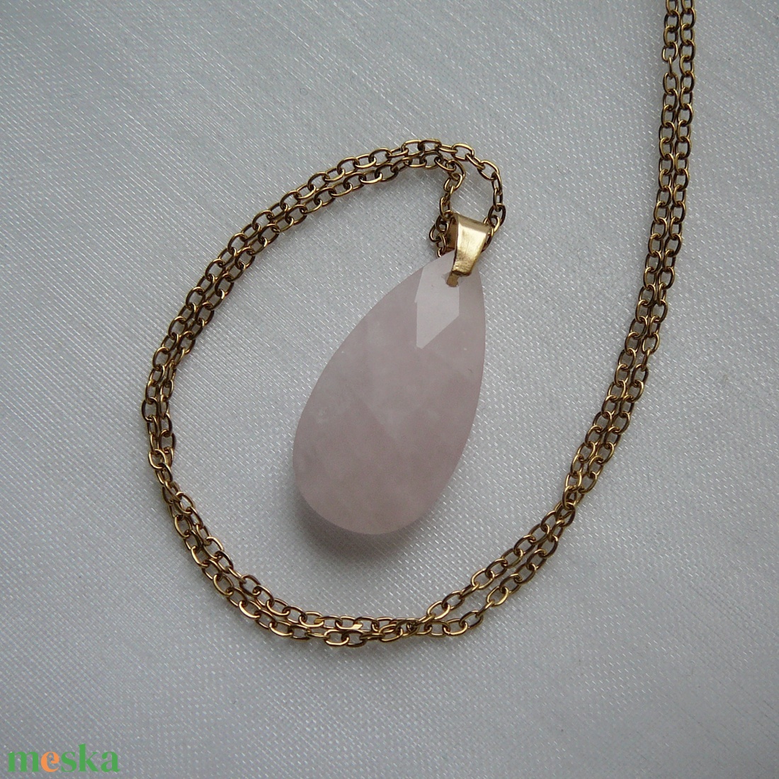 Rózsakvarc csepp medálos nyaklánc - ékszer - nyaklánc - medálos nyaklánc - Meska.hu