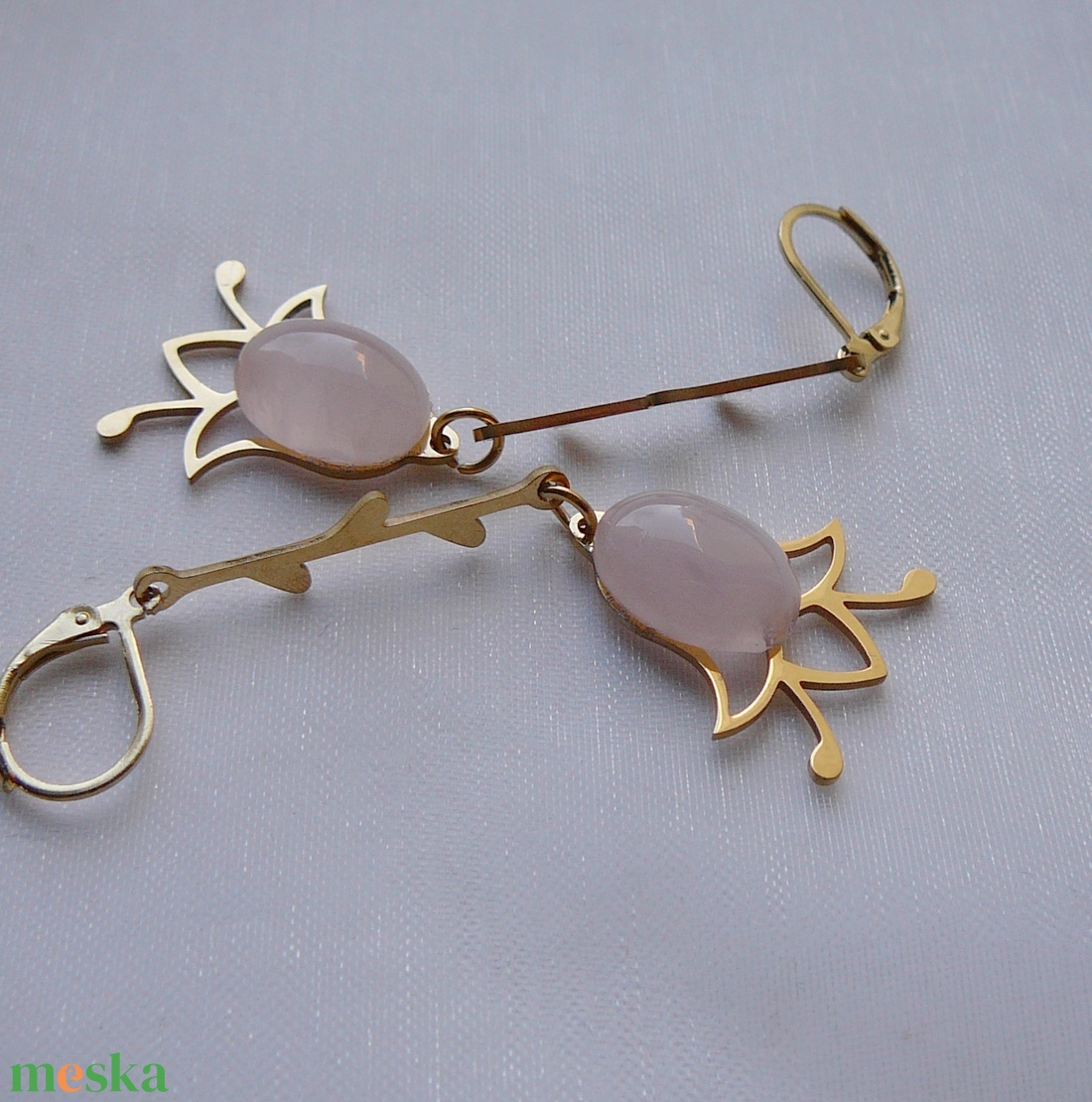 Rózsakvarc tulipán fülbevaló - ékszer - nyaklánc - medálos nyaklánc - Meska.hu