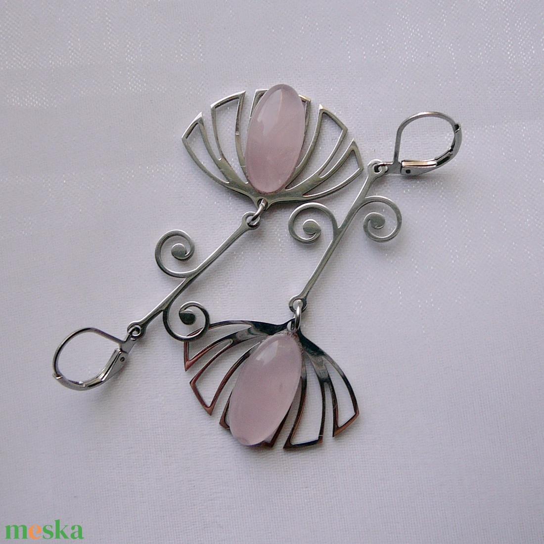 Rózsakvarc virág fülbevaló - ékszer - nyaklánc - medálos nyaklánc - Meska.hu